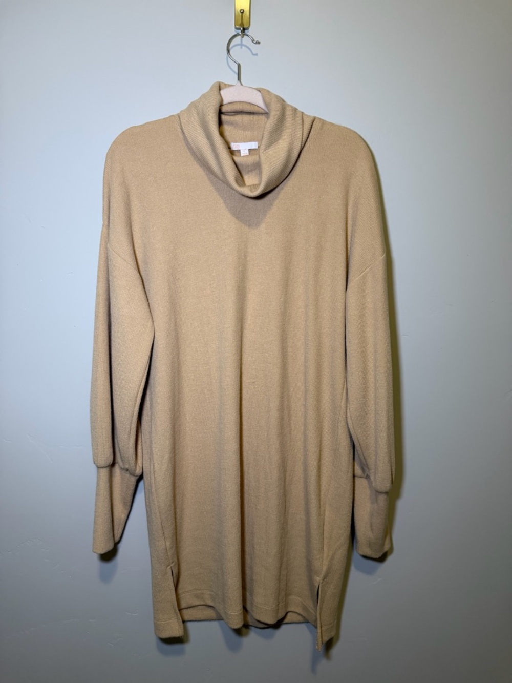 Gianni Bini Camel Turtleneck Oversized Knit Sweater Dress